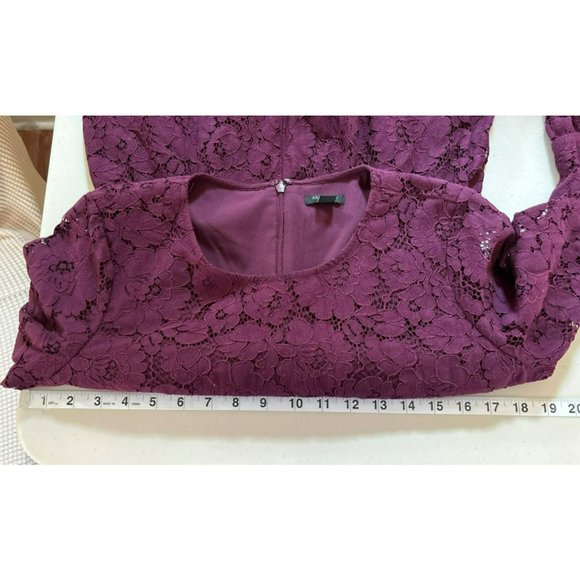 Ann Taylor Women's Purple Lace 3/4 Length Sleeve Dress Size 6 Petite Frayed Hem - Picture 8 of 10